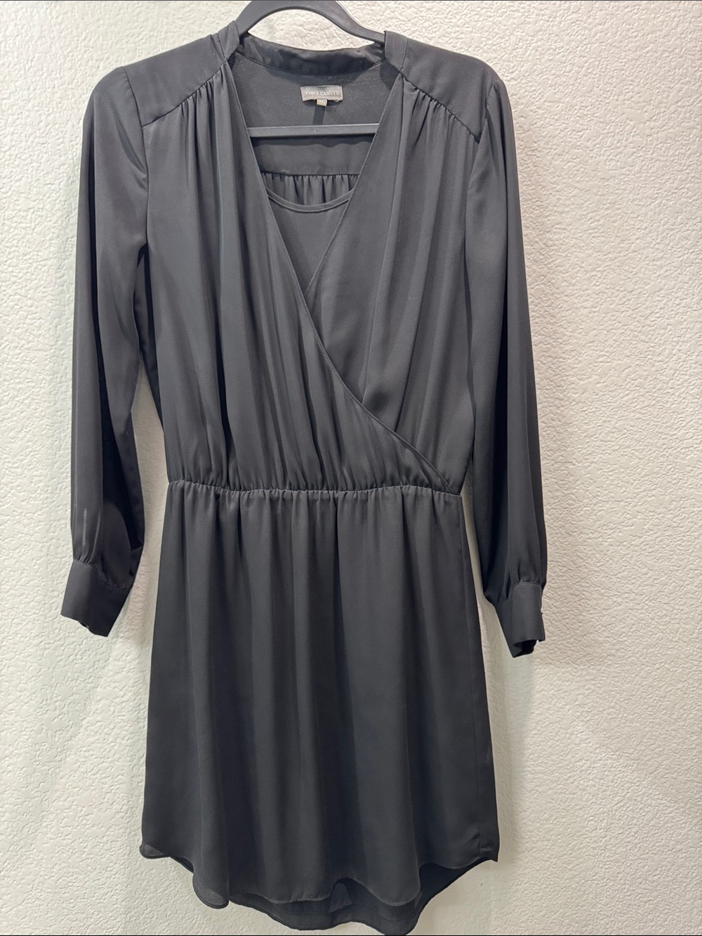 Vince Camuto Dark Charcoal Faux-Wrap Long Sleeve Dress